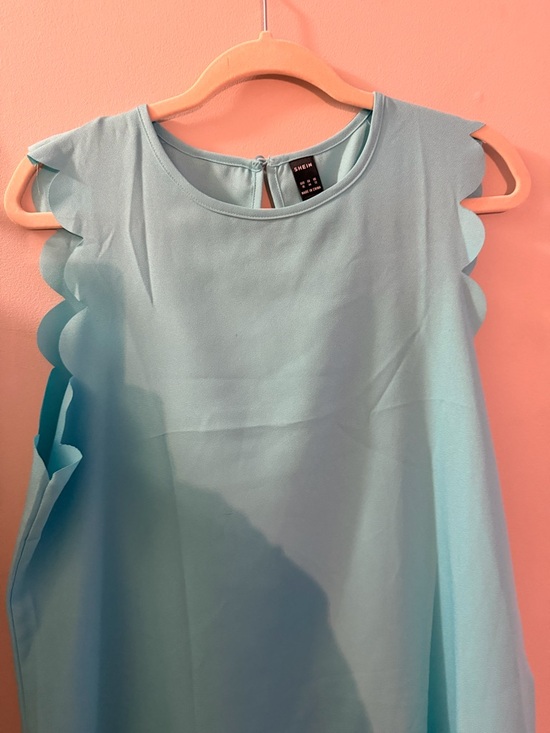 SHEIN Dresses & Skirts - NWOT, XL Women’s SHEIN Scalloped Sleeve Aqua Blue Shell Tunic Dress